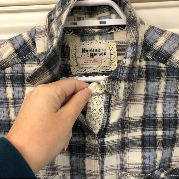 Holding Horses (Anthropologie) women’s lace & plaid shirt - Picture 8 of 9